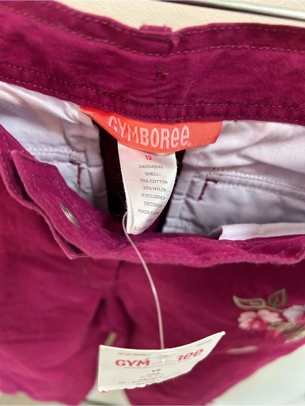 Gymboree girls Magenta Floral-Embroidered  Pants size 12